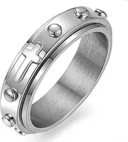 [Adreamz] 6mm Spinner Ring for Anxiety Relief Fidget with Rosary Beads Cross Lord Prayer Silver/Black/Gold/Rose Gold Stainless Steel Ring