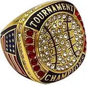 Discount Sports Rings BALL CHAMPIONSHIP RING — GOLD BODY, BLACK LACES Clear Stone Premium Softball Baseball Ring/Player/Team Awards/Tournament Ring 4-48, Non-Precious Metal, Quartzite