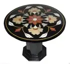 29" Black Marble Top Side Table Handmade Mosaic Home Decorative With Stand