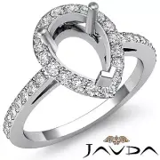 Halo Pave Set Pear Semi Mount Diamond Engagement Filigree Ring Platinum 0.45 Ctw