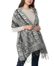 MSRP $39 Inc International Concepts Paisley Jacquard Wrap Black Size OSFA