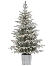 Sterling Tree Company 4.5ft Potted Lightly Flocked Natural Cut Iceland Fir With 70 Clear Lights