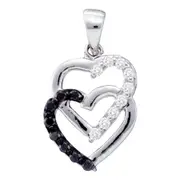 14k White Gold Round Black Diamond Heart Pendant 1/3 Cttw