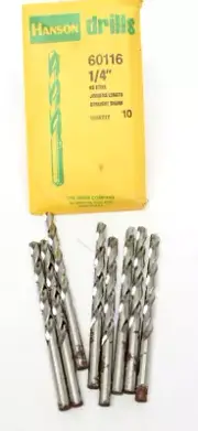 Vintage Hanson HS Steel Straight Shank Drill Bit #60116 1/4" 8pk USA Made NOS OB