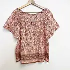 Faherty Florence Organic Cotton Earth Block Floral Print Peasant Blouse Sz S NWT
