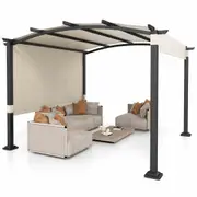 Costway 3x3M Pergola w/ Retractable Sunshade Canopy Outdoor Umbrella Patio Garden Deck Beige