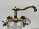 Wall Mounted Bathroom Faucet Kitchen Mixer Tap Swivel Spout Antique Brass