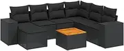 vidaXL - Garden Sofa Set with Cushions & Storage - Black Poly Rattan - Modular Outdoor Furniture - Acacia Wood Table - Cushioned Seats