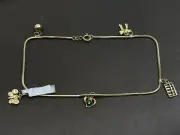 18k Yellow Gold Dangling Charm Snake Chain Link Anklet 9.5 Inches