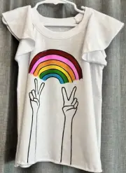 Chaser Girls Rainbow Peace Sign Flutter Short Sleeve T Shirt White Size 4 Girls