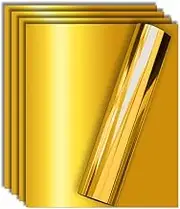 Gold Metallic HTV Heat Transfer Foil Vinyl for Tshirt and Apparel 30cm X 25cm (Pack of 5), Easy to Weed and Iron on, Guaranteed Size