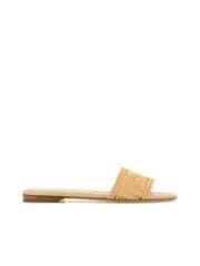 Fendi Slide Embroidered Raffia Slippers