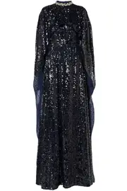 [ERDEM] SEQUINED CAPED GOWN UK 16 NAVY