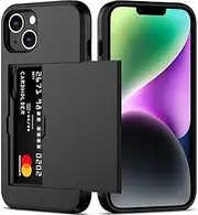 for iPhone 14 Case with Credit Card Holder, Areaphmet Wallet Case Slide Cover Dual Layer Hard PC Rubber Cover Phone Case for iPhone 14 6.1'' 2022 Black