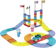 63PCS Magnetic Tiles Blocks Railcar, Construction Car Track Set with Car and Roads Signs, Building Toys Set for Kids, Playset STEM Learning Kit Child Brain Development Over 3 Years Old Boys Girls