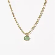 Gemstone Necklace Necklace - Jade Green & Gold - One Size
