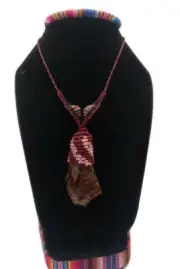 Handmade Necklace Woven in Macrame Thread and Amethyst Natural Stone - energetic