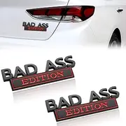 2Pcs Car Bad Ass Edition Emblem, 3D Fender Badge Decal Replacement, Auto Accessories for Tailgate Front Grille Hood Trunk Compatible with Car Motorcycle SUV(Red-Black)