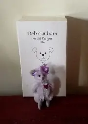 DEB CANHAM "MISSY" PURPLE MINI MOHAIR MOUSE WITH RED HEART PATCH- 2 1/4" TALL
