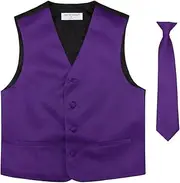 [Vesuvio Napoli] BOY'S Dress Vest & NeckTie Solid PURPLE INDIGO Color Neck Tie Set