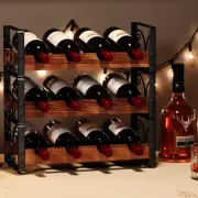 12 Bottle Wine Rack Freestanding, 3-Tier Stackable Countertop Storage with Solid