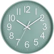 [Esteopt] Wall Clock 12" Silent Non-Ticking Modern Wall Clocks Battery Operated for Office, Home, Bathroom, Kitchen, Bedroom, School, Living Room (Green&White)