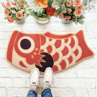 在飛比找松果購物優惠-紅鯉魚綠鯉魚異形絲圈防滑卡通腳墊地毯日本風格手工織造適用家用