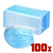 100x Face Mask 3 Ply Disposable Non Medical Surgical Earloop Mouth Cover Safety
