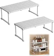 Ssumght Stackable Closet Shelf Expandable Clothes Storage Rack Pantry Cabinet Organizer Wardrobe Divider Separator Stand Shoe Racks for Bathroom, Kitchen (2 Pcs,((67-88) X 42 X 32cm)