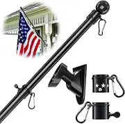 YeYeBest Flag Pole, 5 FT Flag Pole Kit for House, 2 No-Tangle Rings Clips, Flag Holder Bracket, Stainless Steel, Black
