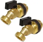 Hooshing 2PCS Brass Rain Barrel Spigot Water Container, 1 Inch O.D. Inlet to 3/4" GHT Outlet with Quarter Turn Ball Valve Bulkhead Fitting for Outdoor Plastic Bucket Water Tanks