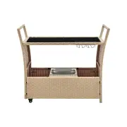 Balmain Outdoor Furniture Bar Cart Table Trolley W/ Ice Bucket- Natural - Natural
