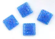 THREE 16mm SQUARE BLUE WHITE FLORAL FLOWER MILLEFIORI GLASS CAB CABOCHON MC20