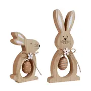 2Pcs Easter Decorations for the Home Farmhouse Rustic Wooden Bunny with Egg Easter Tiered Tray Decor Happy Spring Decoration