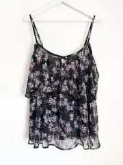 NWT Torrid Womens Tiered Chiffon Black Floral Spaghetti Strap Off Shoulder Top 1