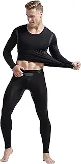 [Ouruikia] Men's Thermal Underwear Set Modal Thermal Top & Bottom Thermals Base Layer Long John Set with Separate Pouch