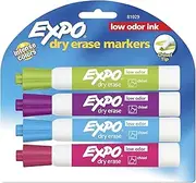 EXPO Low Odour Dry Erase Markers, Chisel Tip, Intense Colours, 4 Pack