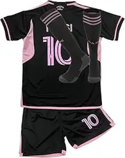[MGXWYQ] Kids Football Jersey No 10 Kit Shorts Socks Set,Youth Size, Soccer Uniform 3 Pieces Set, Black, 9-10 Years