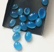 9x11mm-12x16mm Blue Chalcedony Plain Oval Cabochon, Chalcedony Oval Flat Back