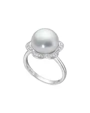 BELPEARL Silver 12-11mm Pearl CZ Ring