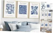 Henri Matisse Blue Poster Set of 3 Abstract Navy Blue Flower Wall Art