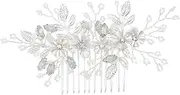Beaupretty Silver Beaded Bride Comb with Rhinestones and Alloy Leaves Elegant Hair Accessories for Weddings Engagements and Special Occasions Stunning Crystal Decoration for Bridal Hairstyles