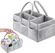 Viynran Baby Diaper Caddy Organizer, Foldable Felt Nursery Tote Storage Bin Portable Car Travel Organizer Toys Storage Bag with Multi Pockets and Flexible Compartments for Diapers, Wipes and Others