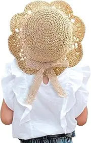 [Winmany] Baby Girl Straw Hat Toddler Summer Sun Cap with Bow Foldable Beach Sun Protection Hats for 2-6 Years
