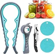 Jar Opener,Bottle Openers for Sen-iors,Jar Ope-ner for Weak Hand,Jar Ope-ner Gripper for Seniors,5 in 1 Multi Function J-ar Opener Kit for Arthritic Ha-nds & Weak Hands & Seniors and Woman