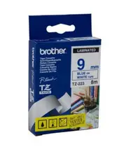 Brother TZe-223 / 9mm Blue Text On White Laminated Labelling Tape - 8 Metres