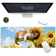 Sunflower Slumber Cat Large Gaming Mouse PadCute Kitten Desk Mat31.5x11.8x0.1...