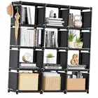 Book Shelf, 12 Cube Storage Organizer, DIY Bookcase, Metal 12-Grid Black