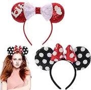 Shimmering Mouse Ears Headband - Minnie & Mickey Mouse Ears for Girls & Adults - 2 Pack (2 Pieces Each) - Ideal for Amusement Parks, Parties & More