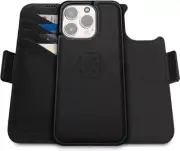 iPhone 15 Pro Wallet Shockproof Detachable Luxury Vegan Leather Case - Black